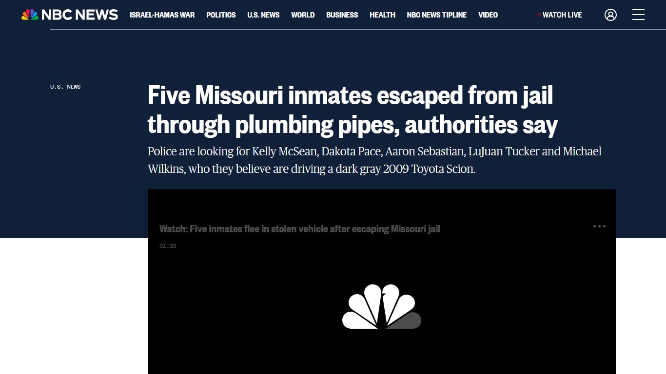 Five Missouri inmates escaped from jail through plumbing pipes ...