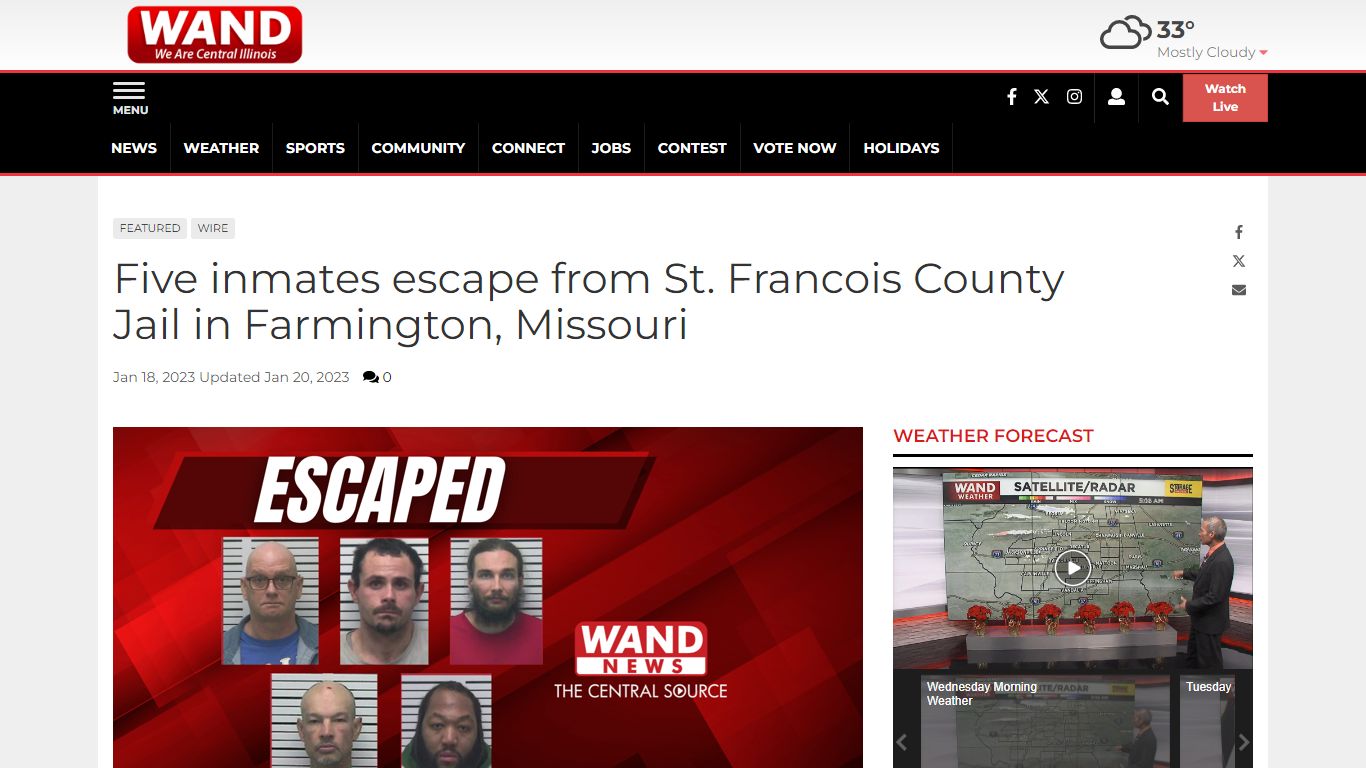 Five inmates escape from St. Francois County Jail in Farmington ...